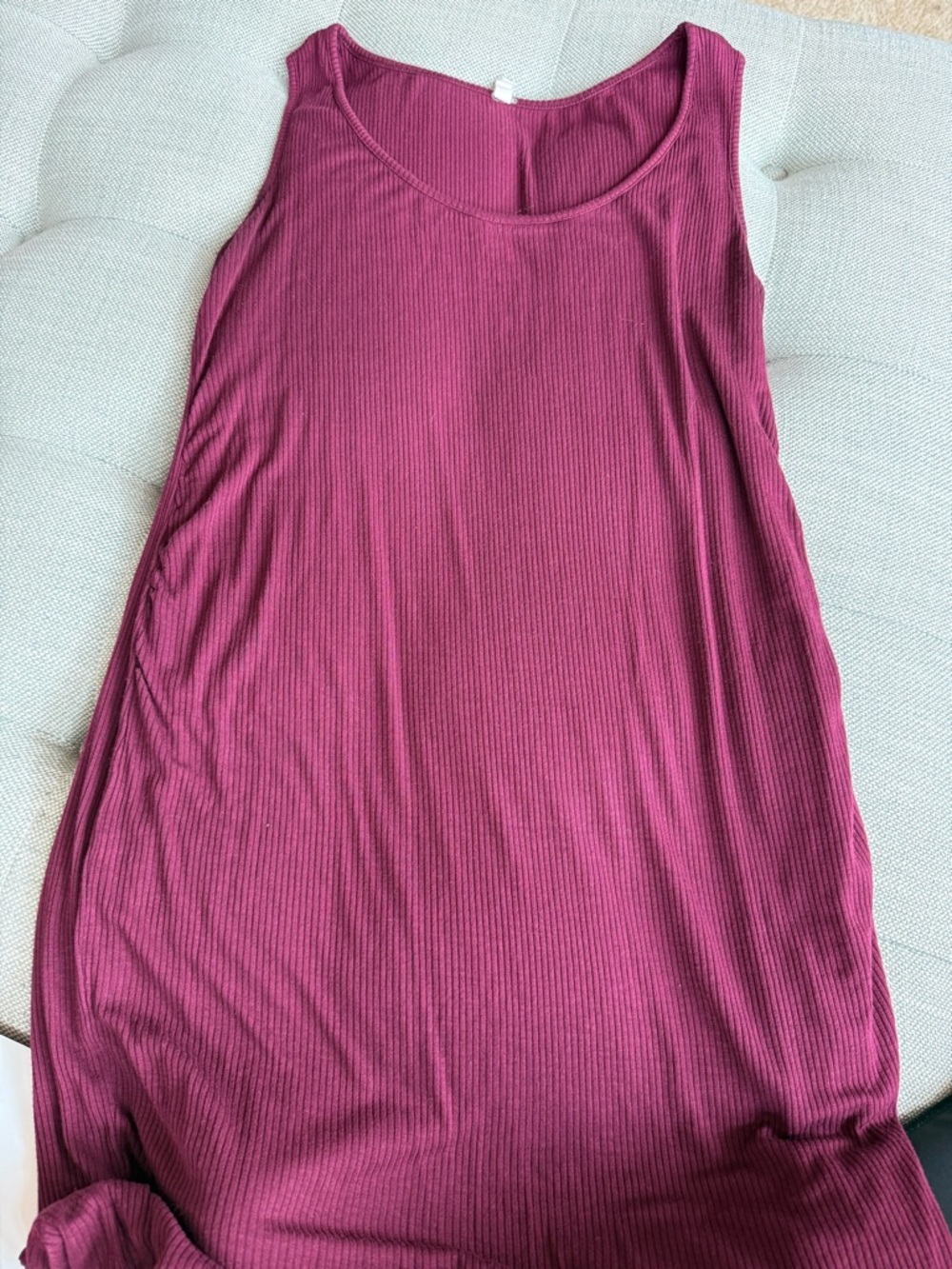 PinkBlush Burgundy Ribbed Ruched Sleeveless Maternity Dress